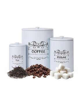 Chic Kitchen Canister Set White Coffee Sugar Tea Airtight Storage 3 Pc Airtight